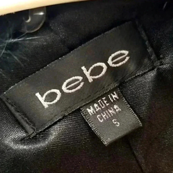 Bebe black Satin Quilted Pea Coat with fur collar Women's Size S - Picture 9 of 17